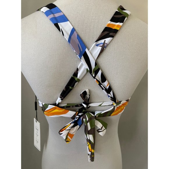 Calvin Klein Multi-Color Tropical Print Adjust Criss Cross Tie Back Bikini Top - Picture 5 of 11